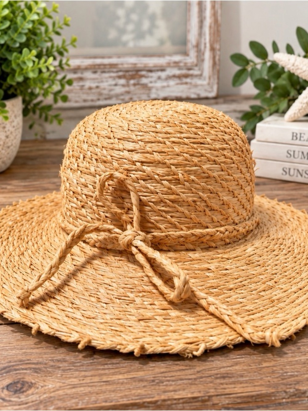 Helen Kaminski Raffia Wide Brim Sun Hat Natural Handmade Madagascar 15”